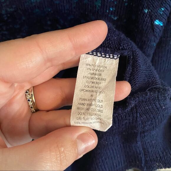 FANG Blue Shimmery Flaked Lightweight Sweater Women's Size Medium Spandex Blend - Picture 7 of 7